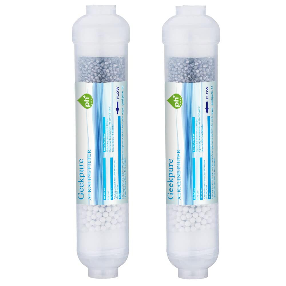 Geekpure Replacement 10 inch Universal Inline Alkaline PH+ Filter - Upgrade for RO System - 1/4" Thread (2 Count)
