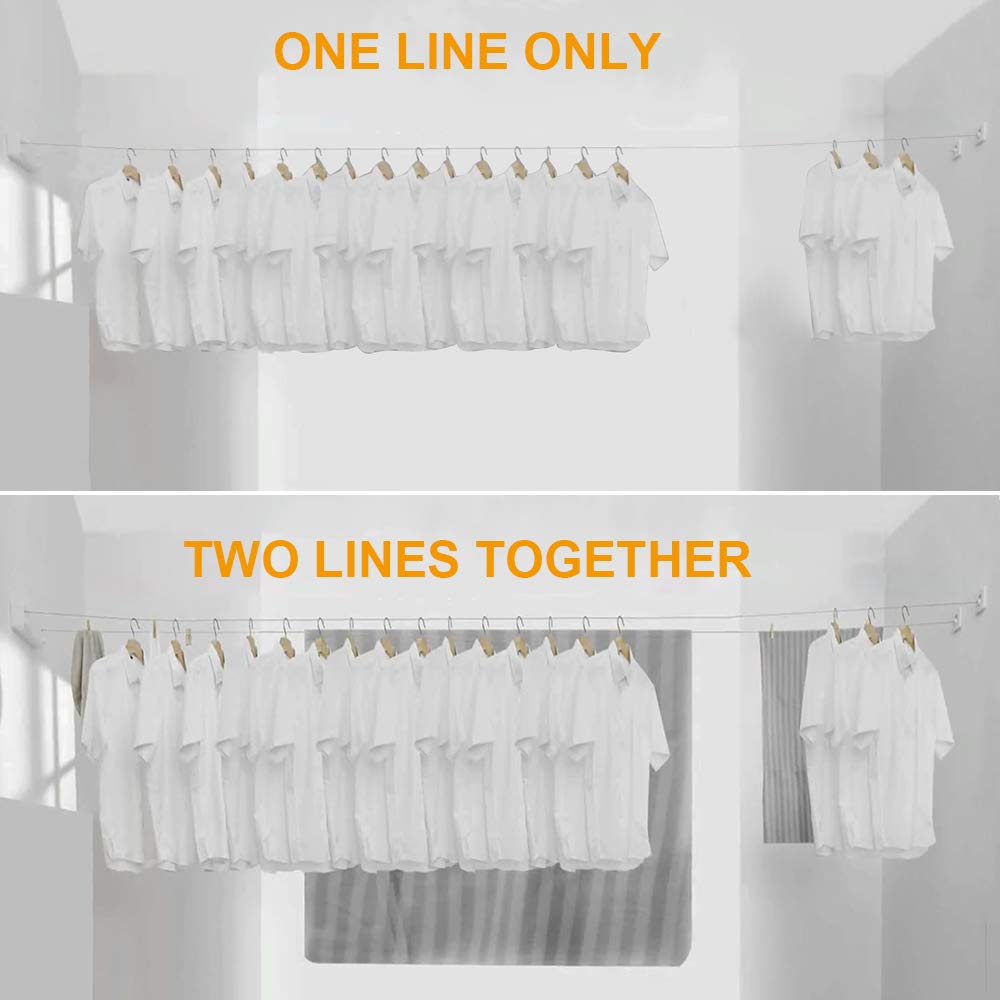 BESy Retractable Clothesline ABS case+Aluminum Dryer with Adjustable Stainless Steel Double Rope String Hotel Style Heavy Duty,Wall Mounted Method, 13.8 Feets,White