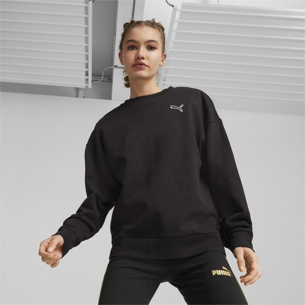 PUMA Women's Better Essentials Crew Sweatshirt, Puma Black, Large