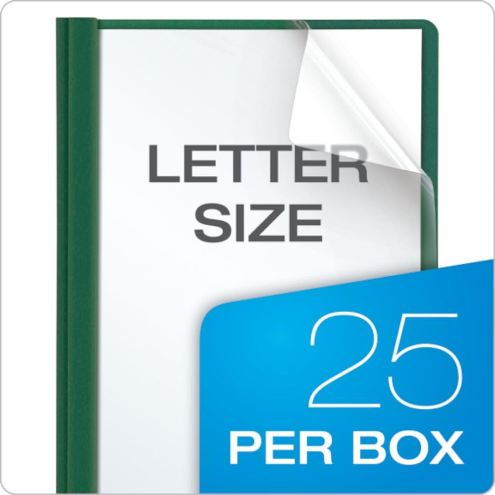 Oxford Duotang Clear Front Report Covers, Letter Size, Hunter Green, 100-Sheet Capacity, Sturdy Paper Back, Concealed 2-Prong Fasteners, Office and School Presentation, 25-Pack