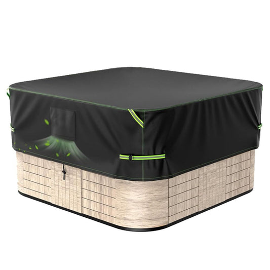 91 * 91 * 20 Inch 420 D Outdoor Heavy-Duty Protective Cover with Anti Light Strip and Ventilation Opening for Hot Tub Cover, Used Above Ground Swimming Pools Bathtubs