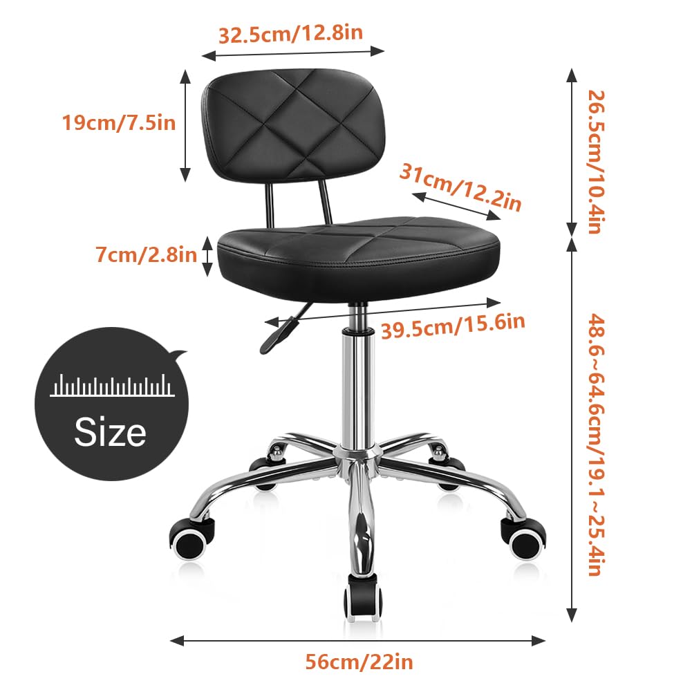 KKTONER Office Chair with Back Office Stool with Wheels Height Adjustable Square stools for Drafting Home Work (Black)
