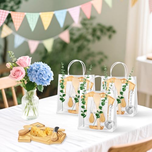 121Pcs Baby Shower Prizes for Game Winners 12 Sets Bamboo Cheese Board Spoon Fork Butter Spreaders Measuring Spoon Kitchen Towel Thank You Card Gift Bags Wedding Bridal Favors for Guests （Clothing）