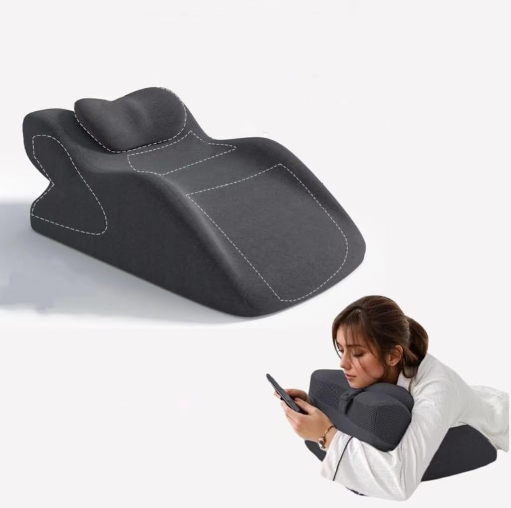 Bed Multifunctional Ergonomic Wedge Pillow with New Prone Position for Reading, Unique Curved Design, Memory Foam,Luxury Bedding Set,Multi-Purpose Home or Office Use (60cm×37cm×23cm)