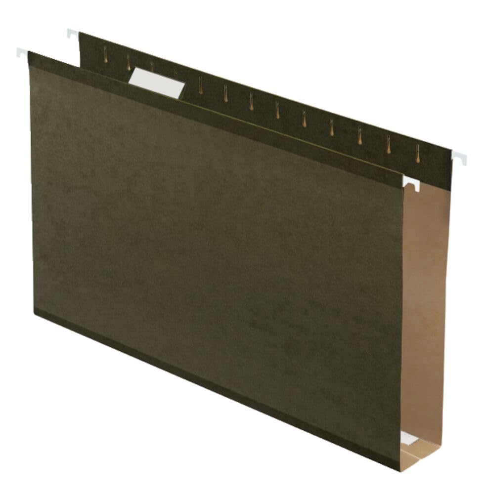 Pendaflex Hanging File Folders, Super-Sized Reinforced Legal, 2" Expansion with Pressboard Insert, Holds 400 Sheets, Sturdy Poly-Laminate Edges, Includes Tabs & Label Sheet, 25-Pack in Standard Green