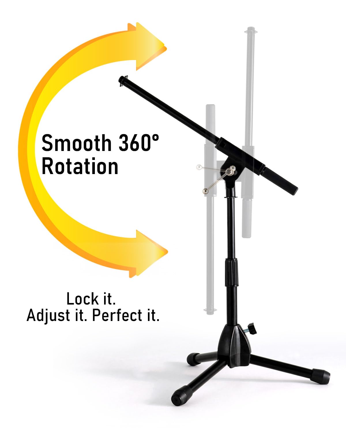 Stage Rocker Foldable Tripod Low-Profile Mic Boom Stand - Height Extending from 9.6'' to 16.9'', w/Adjustable Telescoping Arm Up to 9'', Lightweight/Convenient, Black, Powered by Hamilton(SR610121B)