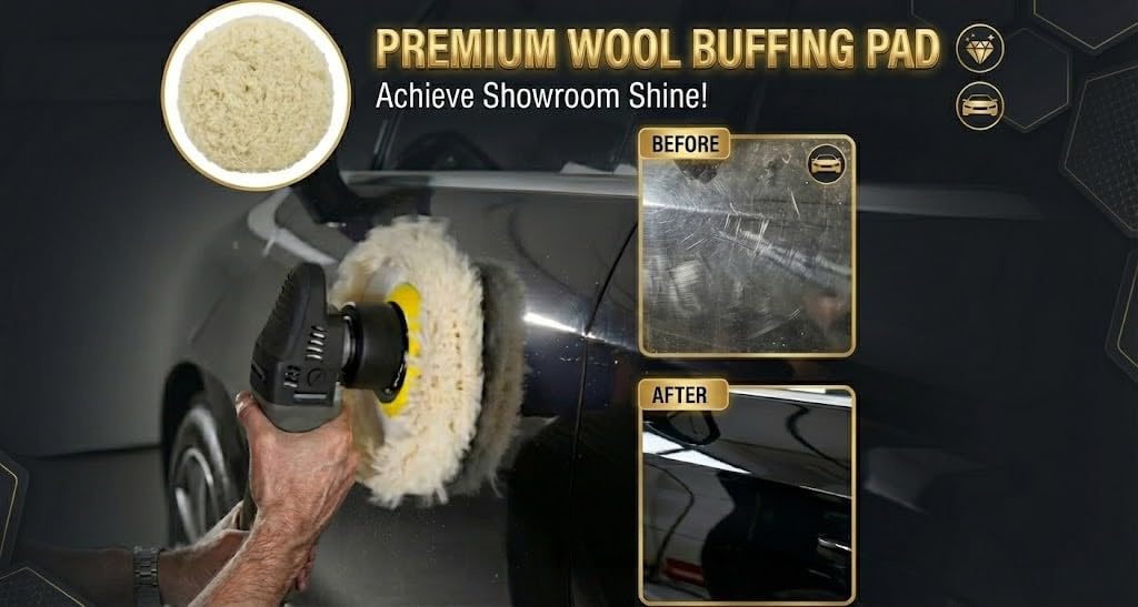 Woolous Wool Buffing Pads 7 Inch, 3 Pack - 100% Natural Wool Pads for Buffing, Polishing & Compounding Cars, Boats, Trucks & Motorcycles - Hook & Loop for Quick Attachment