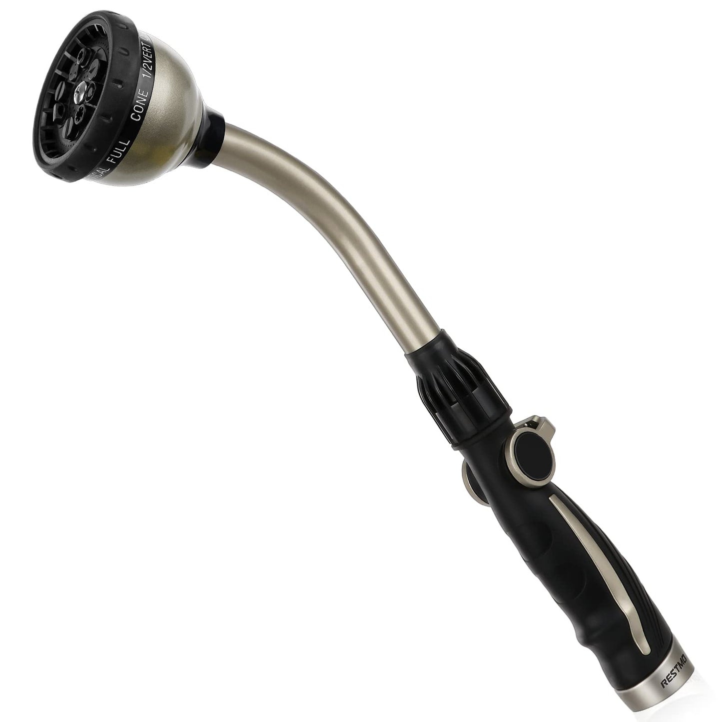 RESTMO Metal Garden Hose Wand with Thumb Flow Control, Watering Wand Heavy Duty, 15-Inch Long Hose Nozzle Sprayer with 10 Spray Patterns, Ideal to Water Hanging Baskets and Shrubs, Black