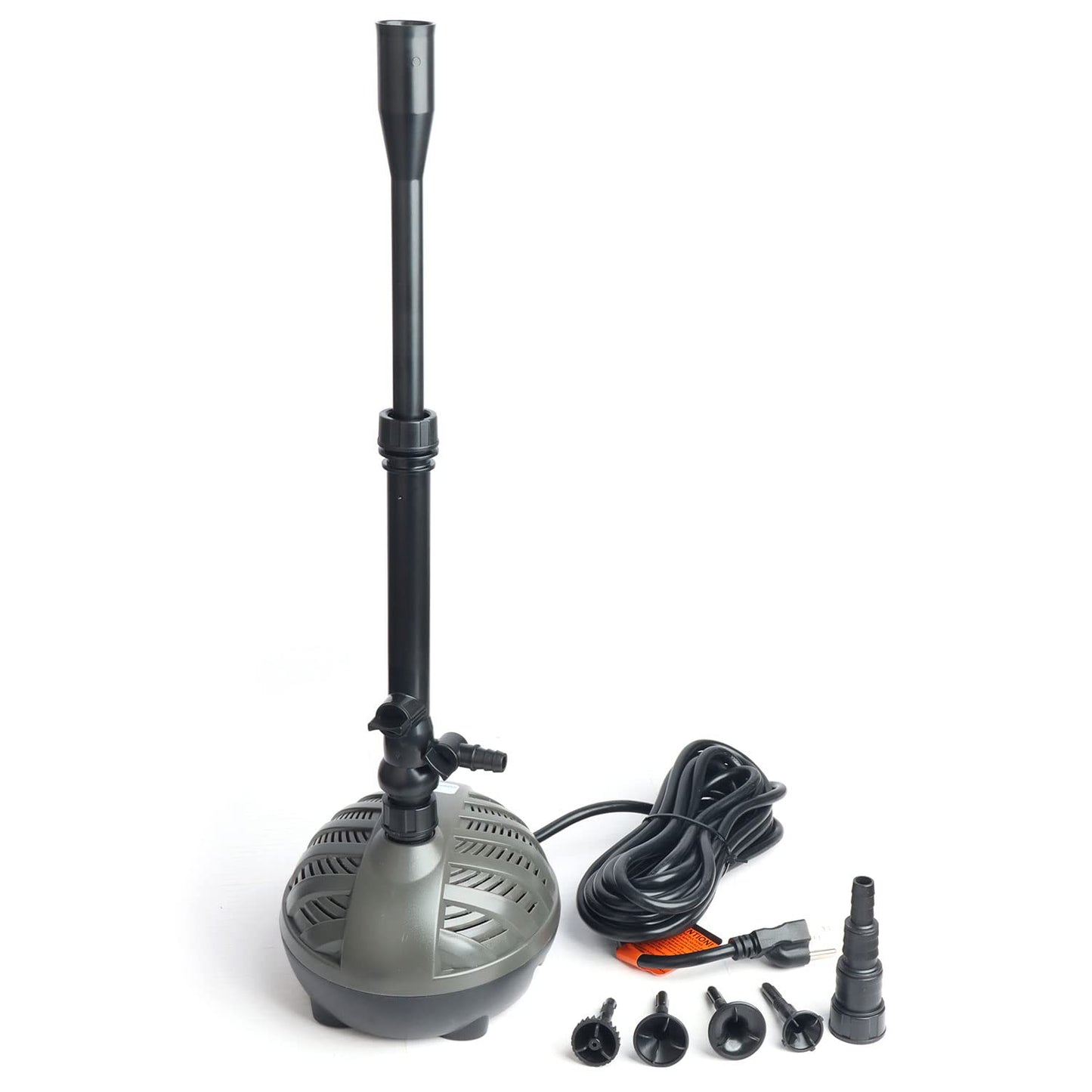 WATER REBIRTH WATER POND PUMP HSP1000N FOUR FONTAIN NOZZLES BUBBLER QUARTER CONE TULIP MUSHROOM AND HOSE ADAPTER POWER CORD LENGTH 20.3FT