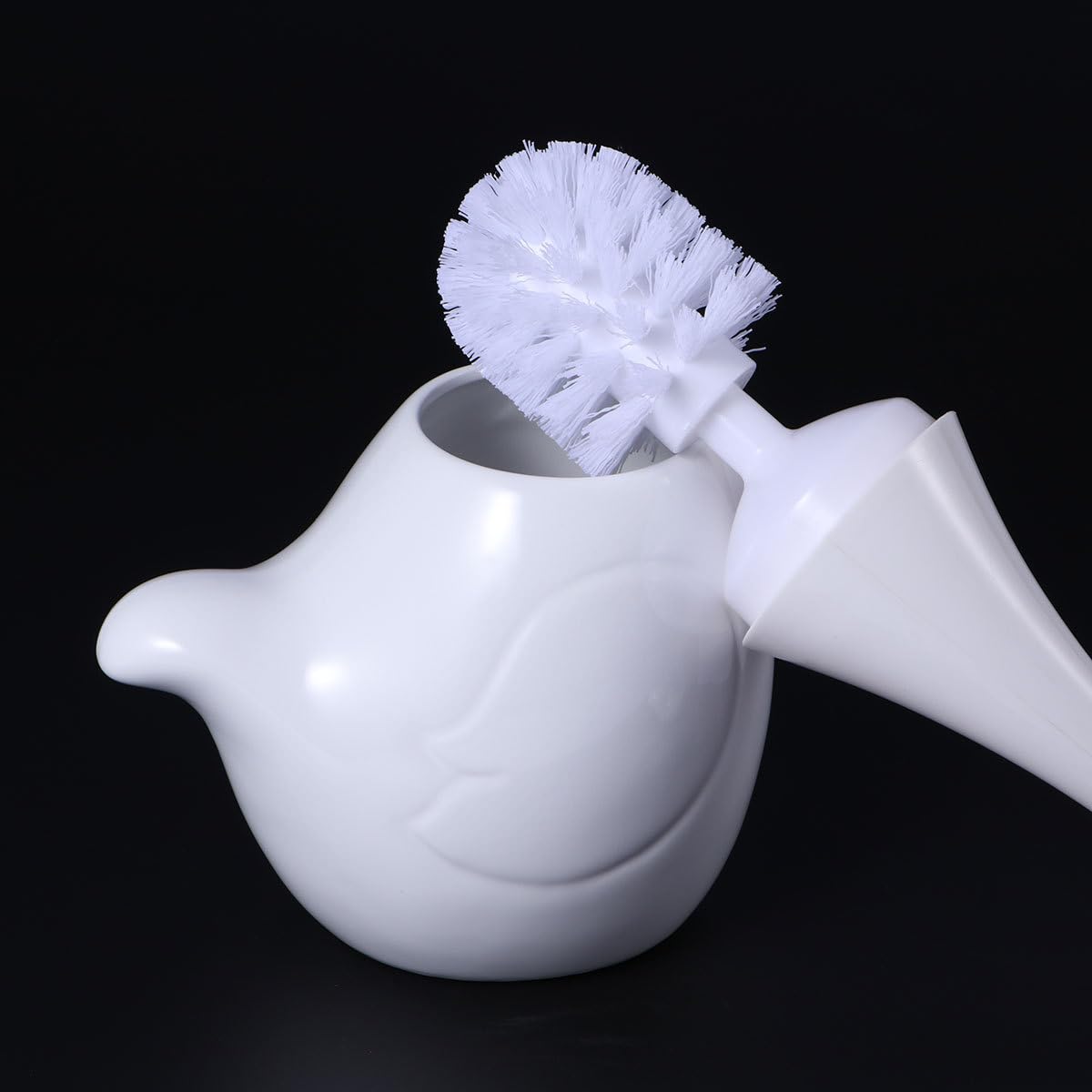 STOBAZA Swan Style Toilet Brush Set with Compact Holder Soft Dense Bristles Bathroom Cleaning Brush for Home Hotel Washroom 12.99X4.52X5.11 Inches