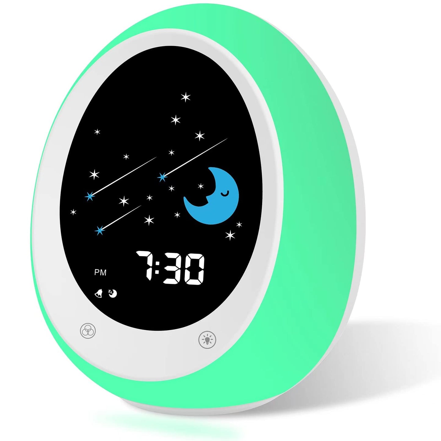 Kids Alarm Clock, Toddler Sleep Training Clock with Sun & Moon, Sound Machine, Night Light, Time to Wake Alarm Clock for Children