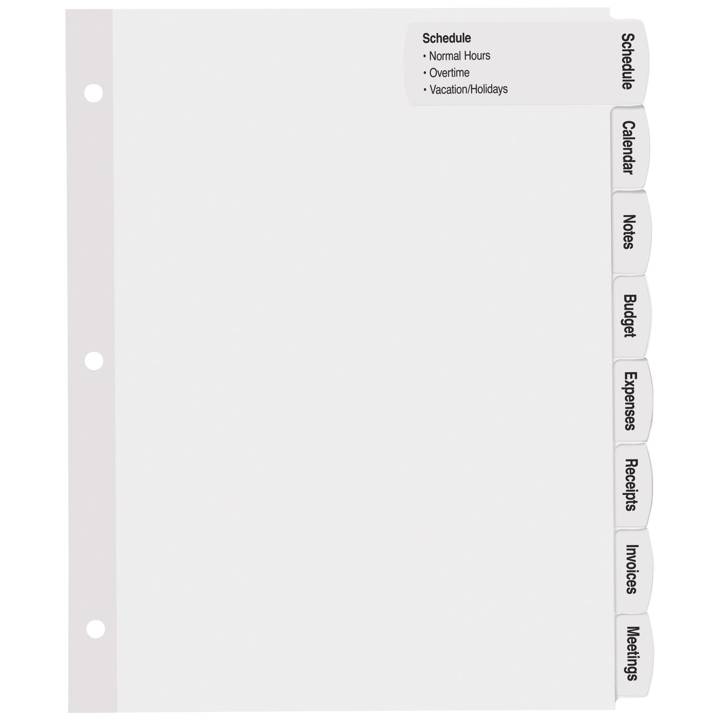 Big Tab Printable Large White Label Tab Dividers, 8-1/2"
