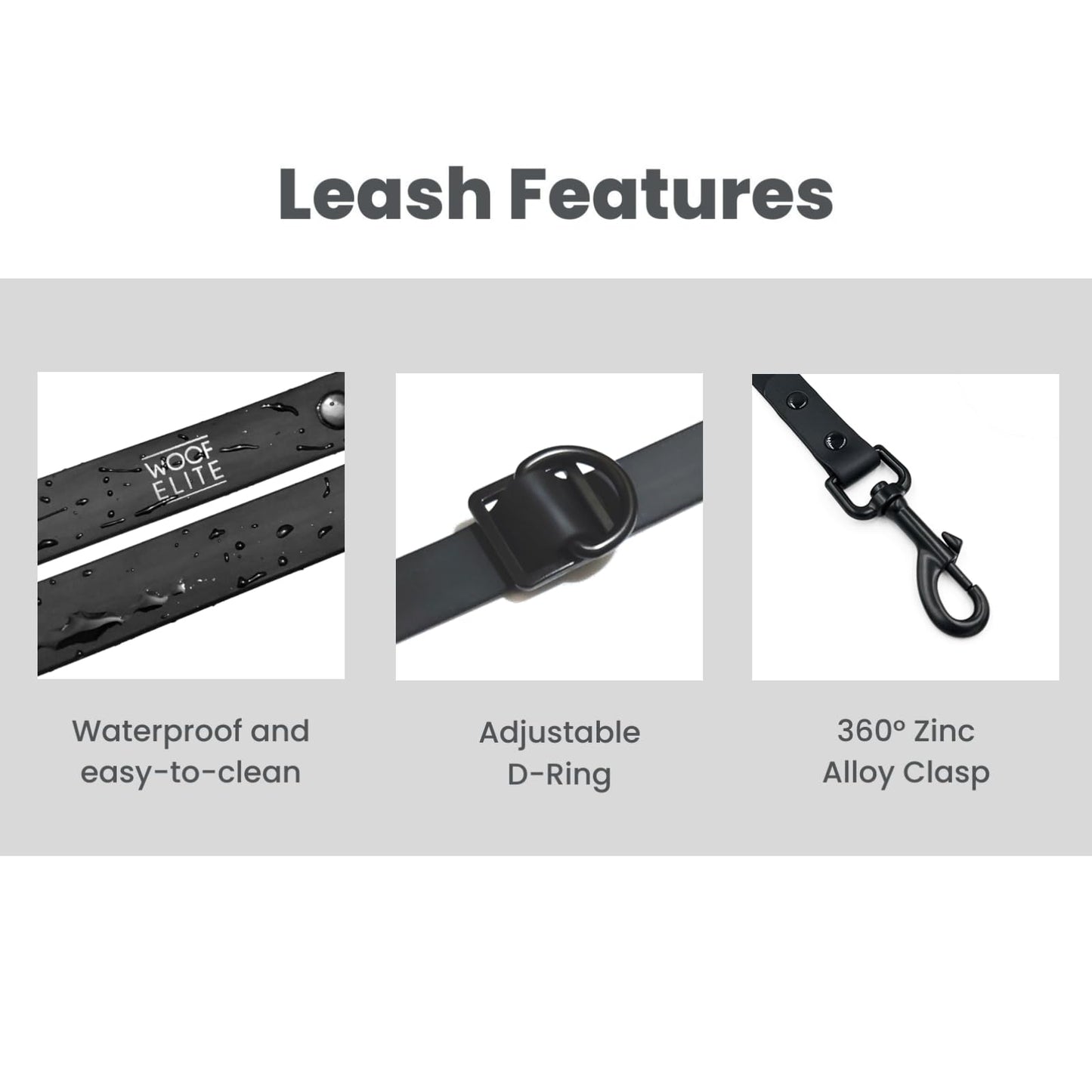 WOOFELITE Hands-Free Adjustable Waterproof Dog Leash 7 FT / 8 FT (Black, 8 FT)