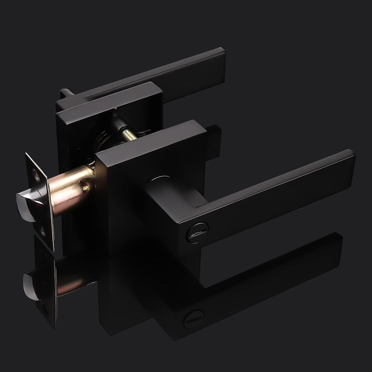 2 Pack Probrico Privacy Square Door Handle in Matte Black Finish for Interior Door Bedroom and Bathroom, Keyless Door Lockset, Heavy Duty Reversible Door Lever