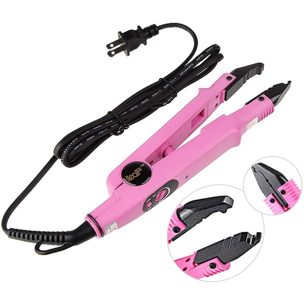 Professional Hair Extensions PINK Iron Connector Wand Temperature Adjustable plus Bond Remover Full Complete Kit Tools For Pre-bonded Red Alligator Clips