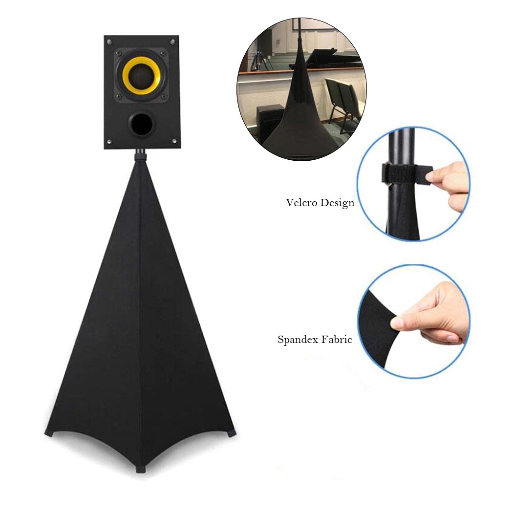 J&C 2 Pcs Speaker Stand Cover Tripod Stand Scrim Triple 3 Sided DJ Speaker Spandex Stretch Cover Light Stand Skirt Protection Cover for Indoor and Outdoor Use (Black)