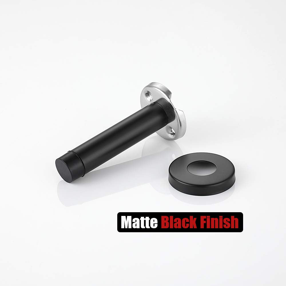 JQK Door Stopper Black, 304 Stainless Steel Thicken 1mm Sound Dampening Door Stop Bumper Wall Protetor 4 Pack, Matte Black, DSB5-PB-P4