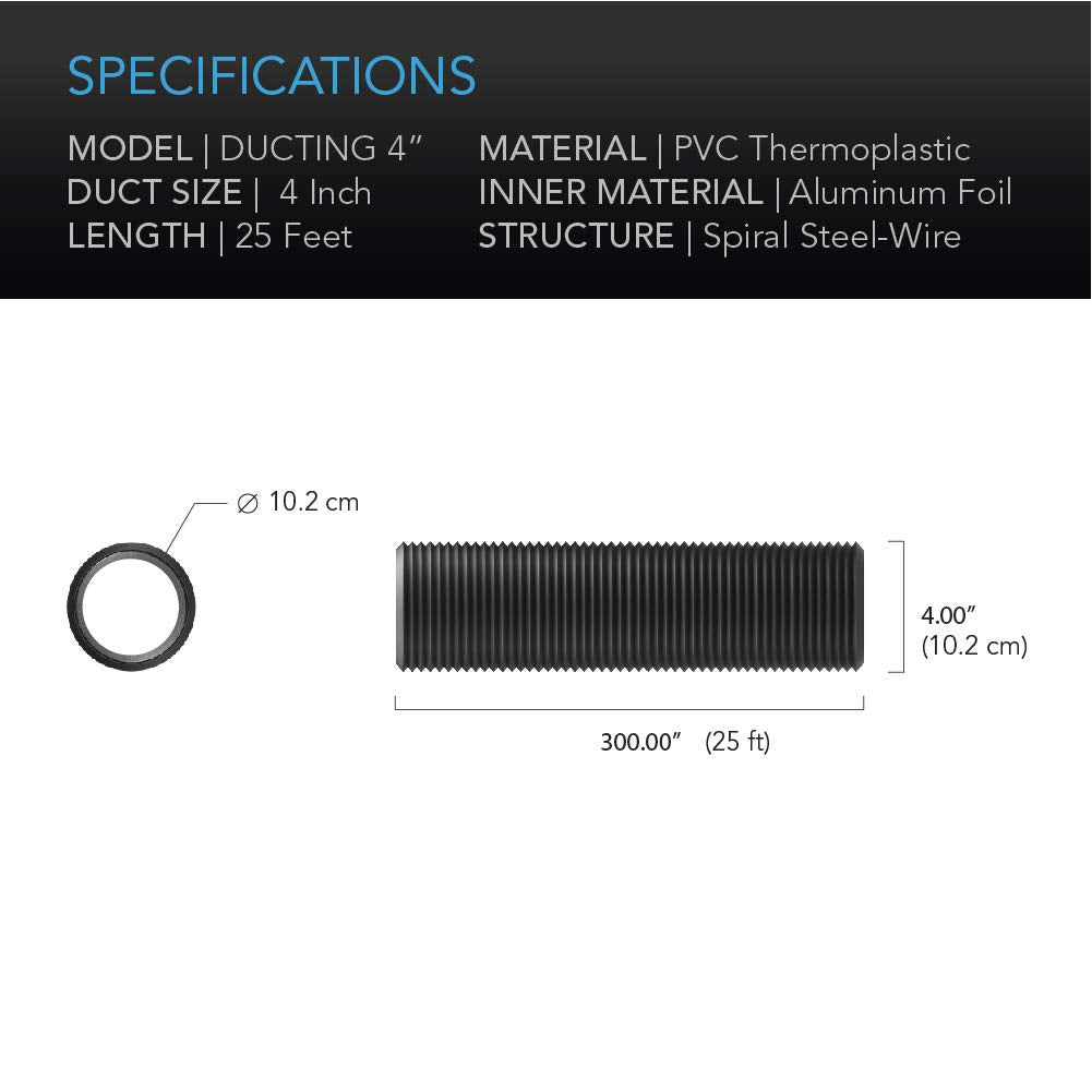 AC INFINITY Flexible 4-Inch Aluminum Ducting, Heavy-Duty Four-Layer Protection, 25-Feet Long for Heating Cooling Ventilation and Exhaust