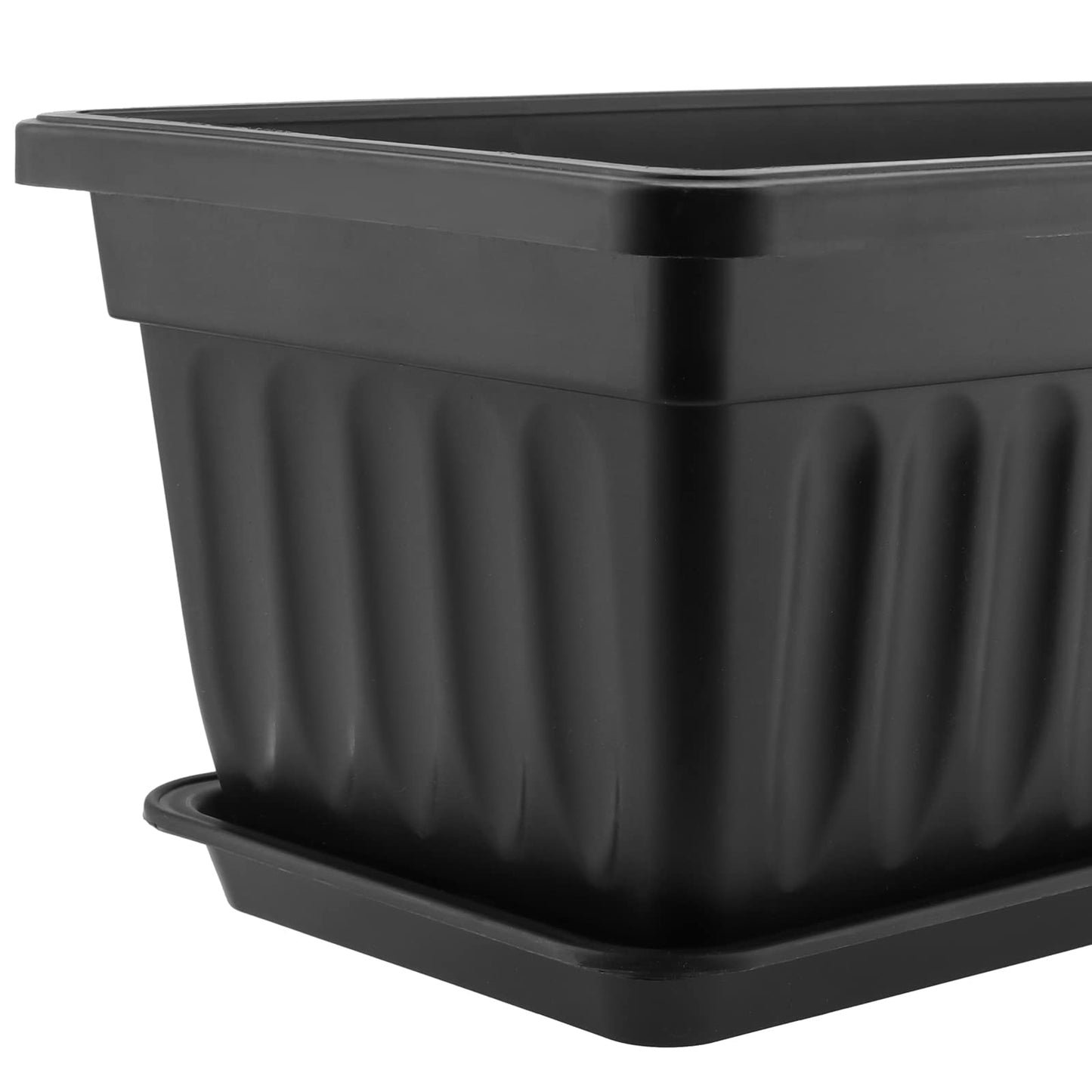 SINJEUN 6 Pack 17 Inch Rectangle Flower Window Box, Plastic Rectangular Vegetable Planters with Trays and Plant Labels, Rectangular Windowsill Planter for Porch, Balcony, Home Decor, Black