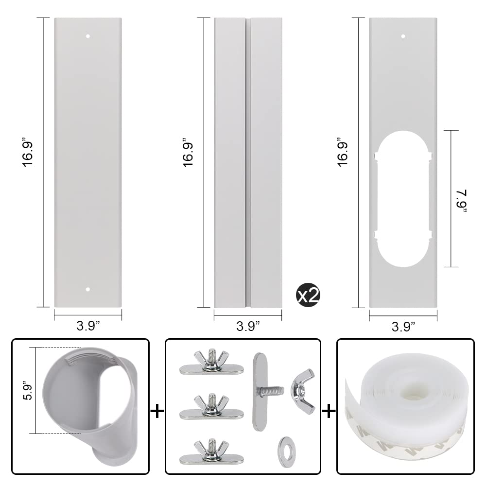 Portable Air conditioner Window Kit, Adjustable Vertical/Horizontal Sliding Window Kit Plate for Unit, AC Window Vent Seal Suitable for 5.9” AC Exhaust Hose