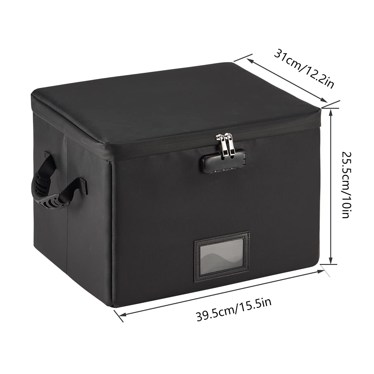 MUIFA Fireproof Document Box, Fireproof File Box with Lock, Collapsible File Storage Box with Zippers and Inserts Bag, Portable Home Office Safe Box for Letter/Legal Folder(Black)