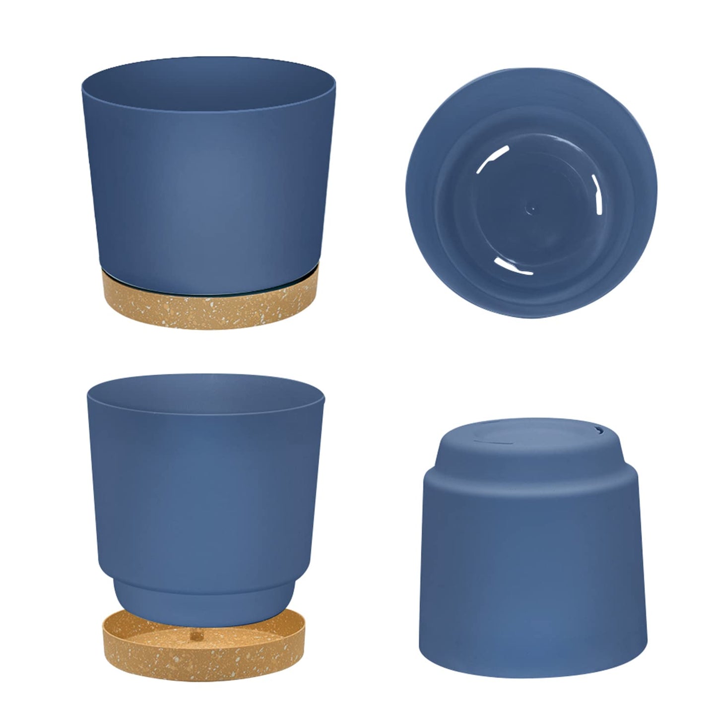 ZMTECH Plant Pots, Set of 6 6.5'' Self Watering Plastic Planter with Drainage Hole and Saucer,Modern Decorative Flower Pot for Indoor Outdoor House Plants, Succulents, Flowers - Blue