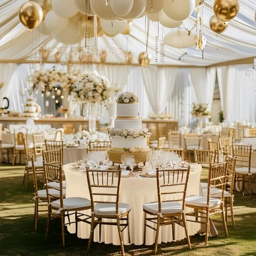 4 Pack Champagne Cloth Tablecloth for 5 FT Round Table, Circle Picnic Table Cloths for Outdoors, Table Cloths for 60 Inch Circular Tables for Wedding Photography Social Events Engagement Party Decor