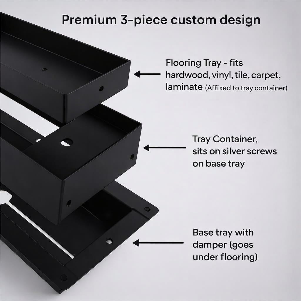 Khan Supply CO 4x10 Undermount Flush Metal Floor Vent - Canadian Owned Heavy Duty Hidden Register, 3-Piece Custom Insert Vent Cover, Walkable Air Grille, Adjustable Airflow - 2 Year Warranty