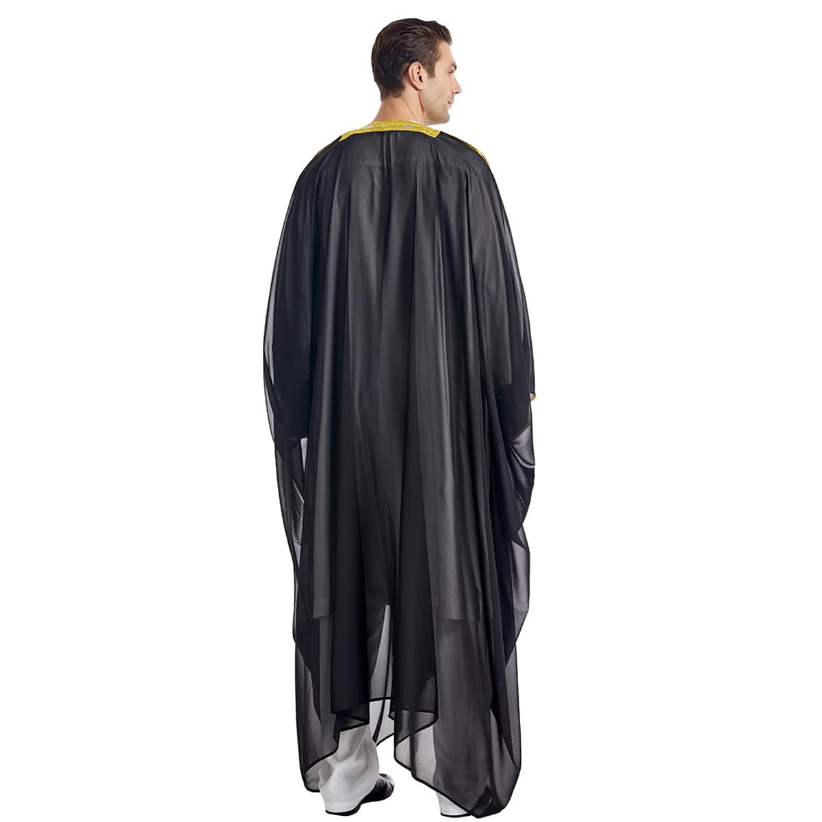 FYMNSI Men's Robe Muslim Clothes Kimono Loose Abaya Dresses Long Sleeve Embroidered Chiffon Kaftan Casual Formal Dubai Thobe, Black, Large