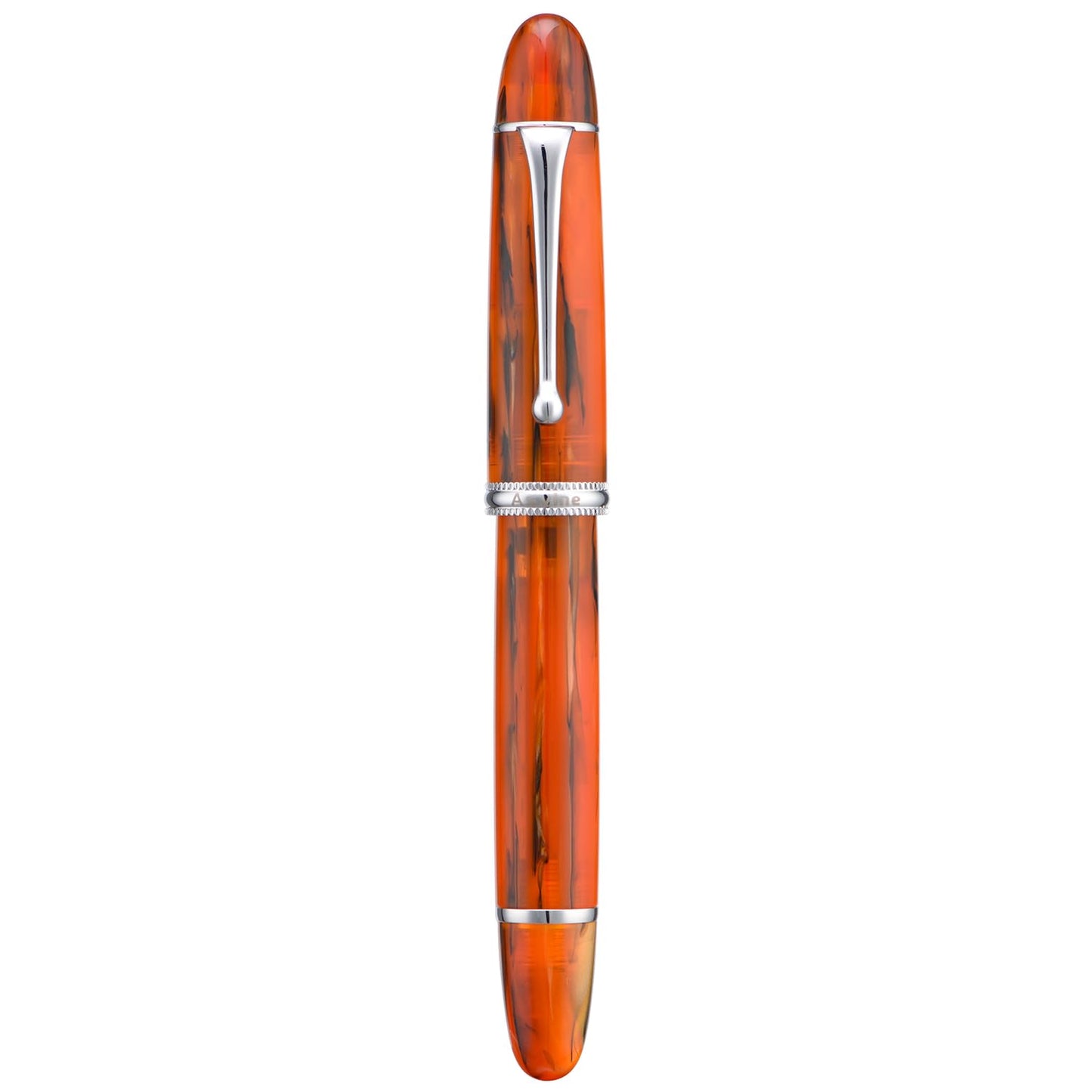 Asvine V800 Fountain Pen, Vacuum Filling System with Large Ink Capacity, Number 8 Nib, 1.1mm Nib, Calligraphy Art Drawing with Key, Amber