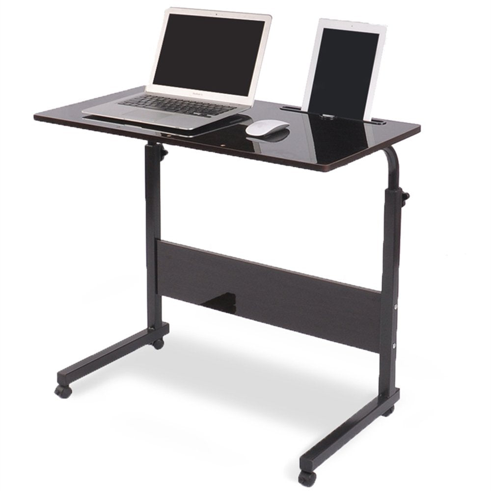DlandHome Mobile Side Table 31.4 inches with Tablet Slot and Wheels Adjustable Movable Portable Laptop Computer Stand for Bed Sofa, Black 05#3-80B