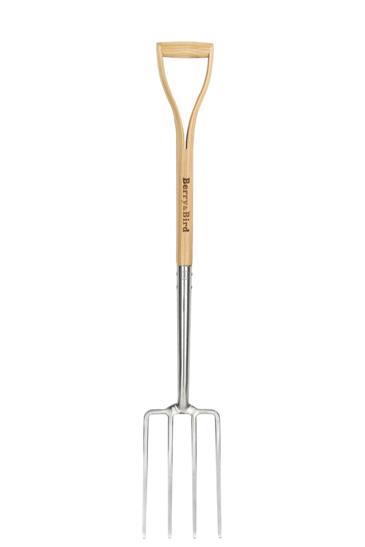 Berry&Bird Garden Digging Fork, 37.4" Stainless Steel Garden Spading Fork with D-Grip Handle, 4-Tine Heavy Duty Long Handled Pitchfork with Ash Wood Handle for Digging, Planting, Aerating, Cultivating