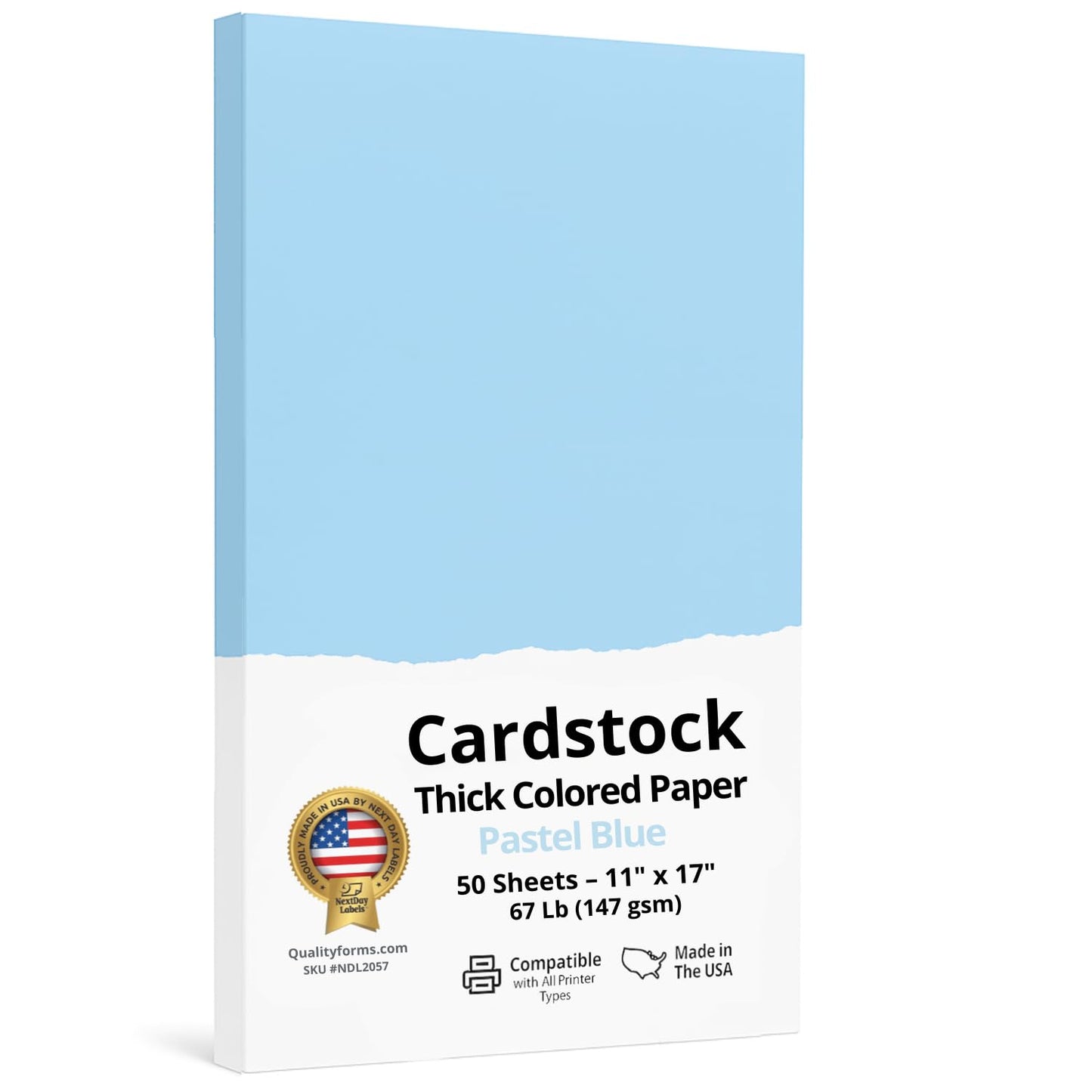 65/67 lb. (176/190 GSM) Cover Card Stock, 50 Sheets per Pack, Great for Printing, School Projects, Flyers, Invitations, Arts N Crafts, DIY Projects, and Much More (11x17, Pastel Blue)