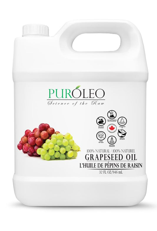 PUROLEO Grapeseed Oil 32 Fl Oz/946 ML (Packed IN CANADA) | Pure Moisturizer Carrier Oil massage oil baby oil hair oil body oil baby oil hair care Oil for hair | Beauty & DIY blend 100% Natural