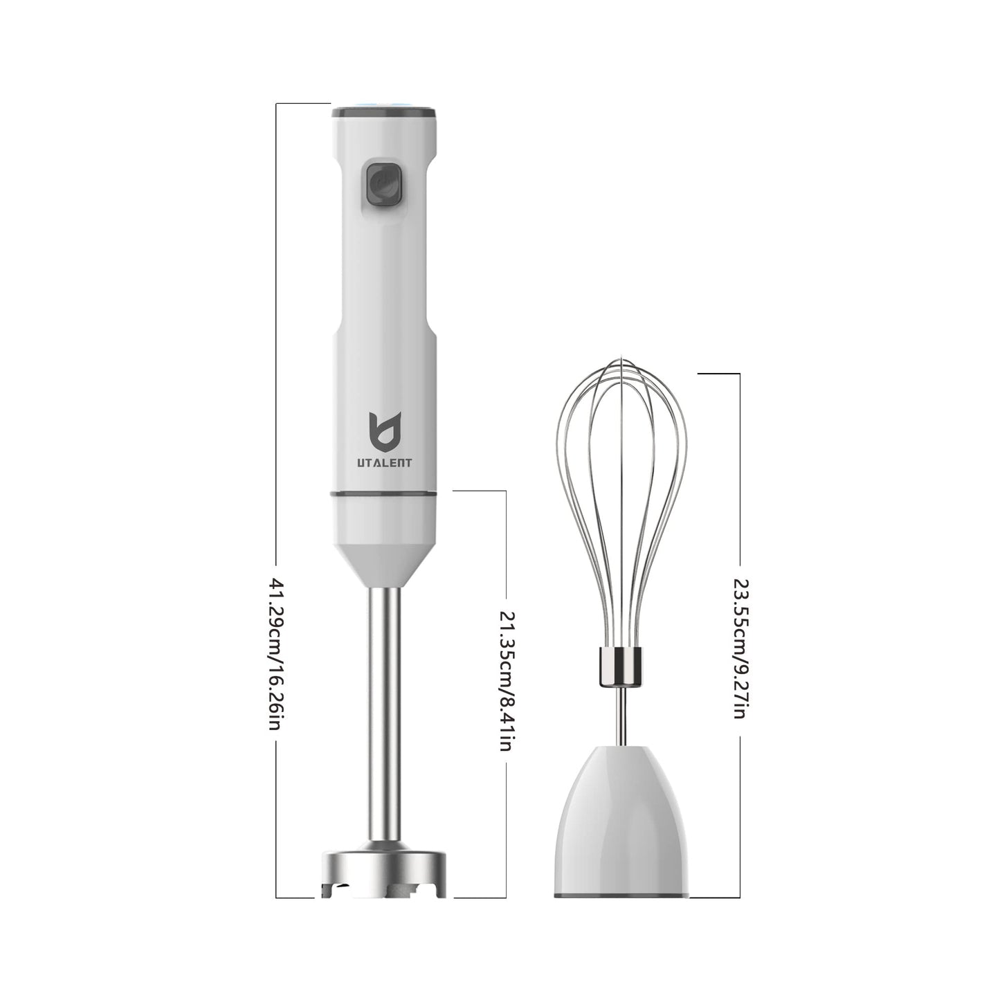 Cordless Hand Blender, UTALENT Variable Speed Immersion Blender handheld Rechargeable, with USB-C Charging Cable, Egg Whisk, for Smoothies, Milkshakes, Hummus and Soups – White
