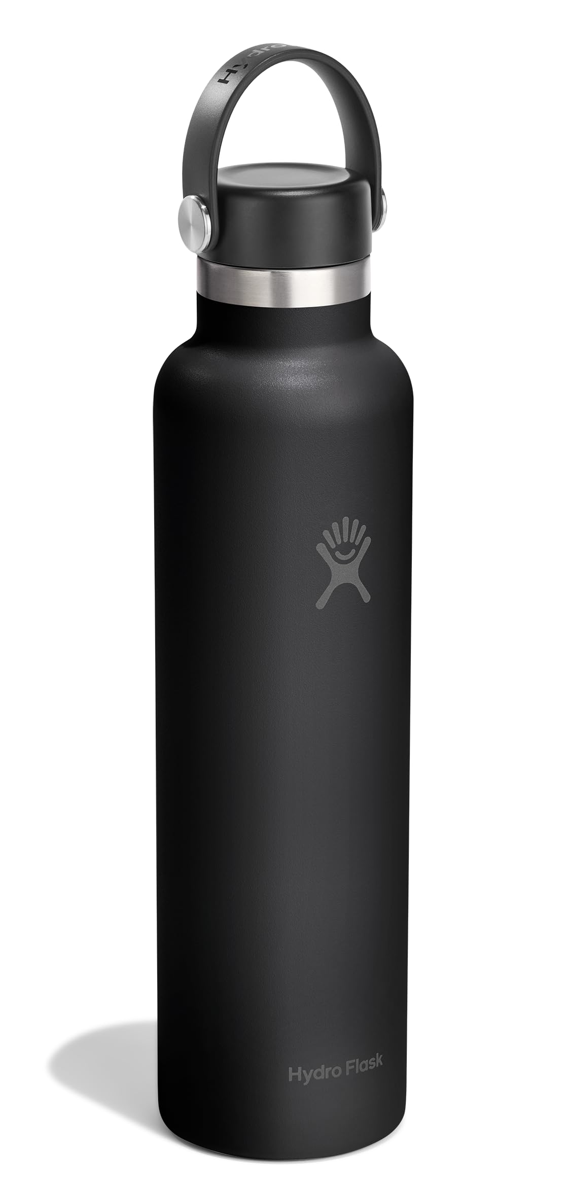 Hydro Flask Stainless Steel Standard Mouth Water Bottle with Flex Cap and Double-Wall Vacuum Insulation,Tonal Black, 24 Ounces