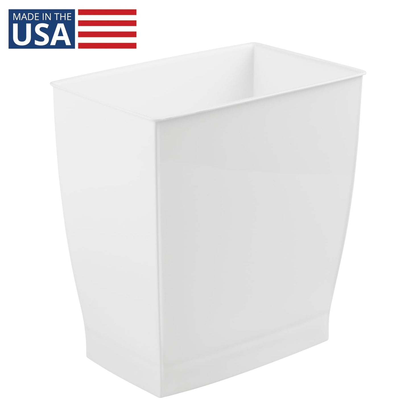 iDesign Spa Rectangular Trash Can, Waste Basket Garbage Can for Bathroom, Bedroom, Home Office, Dorm, College, 2.5 Gallon, White