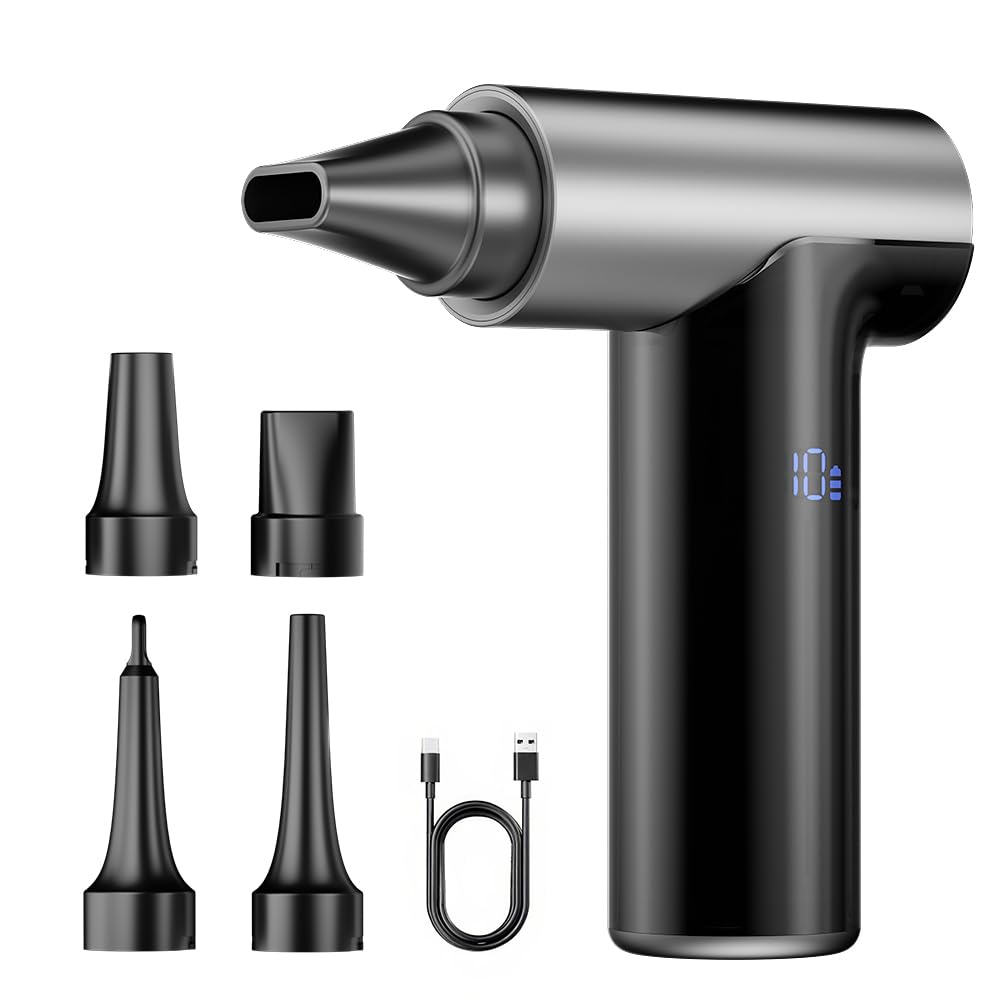 Compressed Air Duster, 130000RPM Super Power Electric Air Duster, 11-Gear Stepless Speed Mini Blower with Aluminum Alloy, Cordless Dust Blower for Computer, Keyboard, House, Outdoor, and Car
