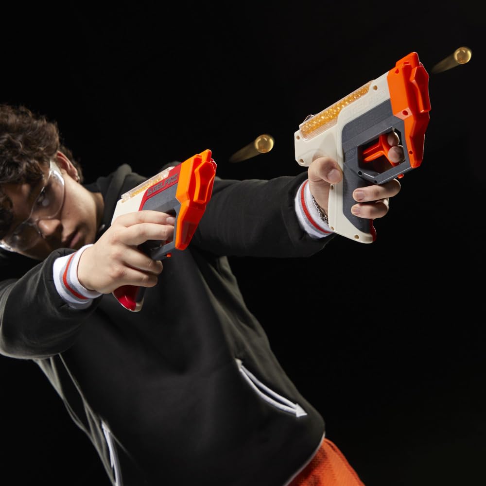 Nerf Pro Gelfire Dual Wield Pack, 2 Blasters, No-Prime Firing, 5000 Gelfire Rounds, 2X 100 Round Integrated Hoppers, 2 Eyewear, Ages 14 & Up