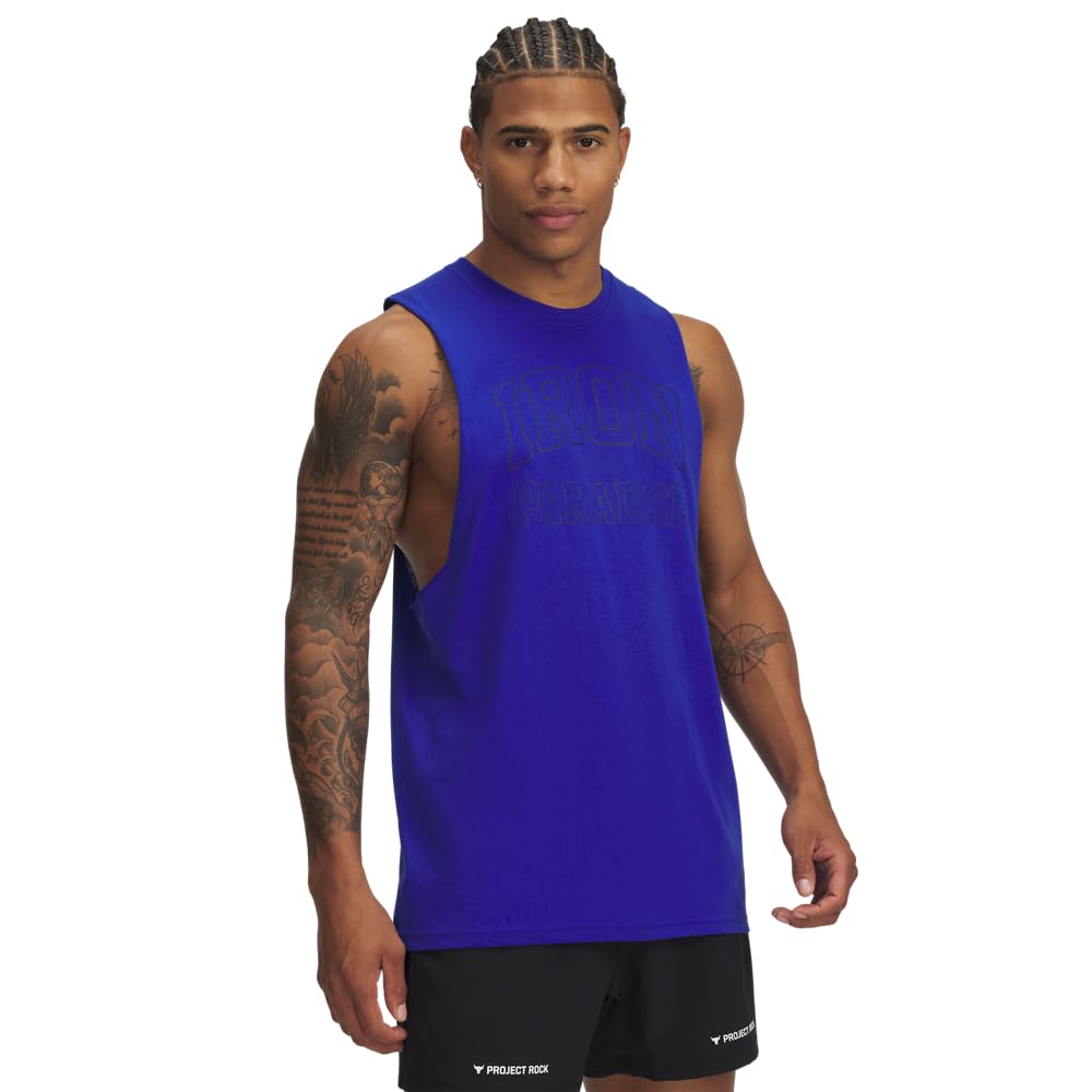 Under Armour Men's Project Rock Iron Paradise Sleeveless T Shirt, (400) Team Royal / / Black, Large