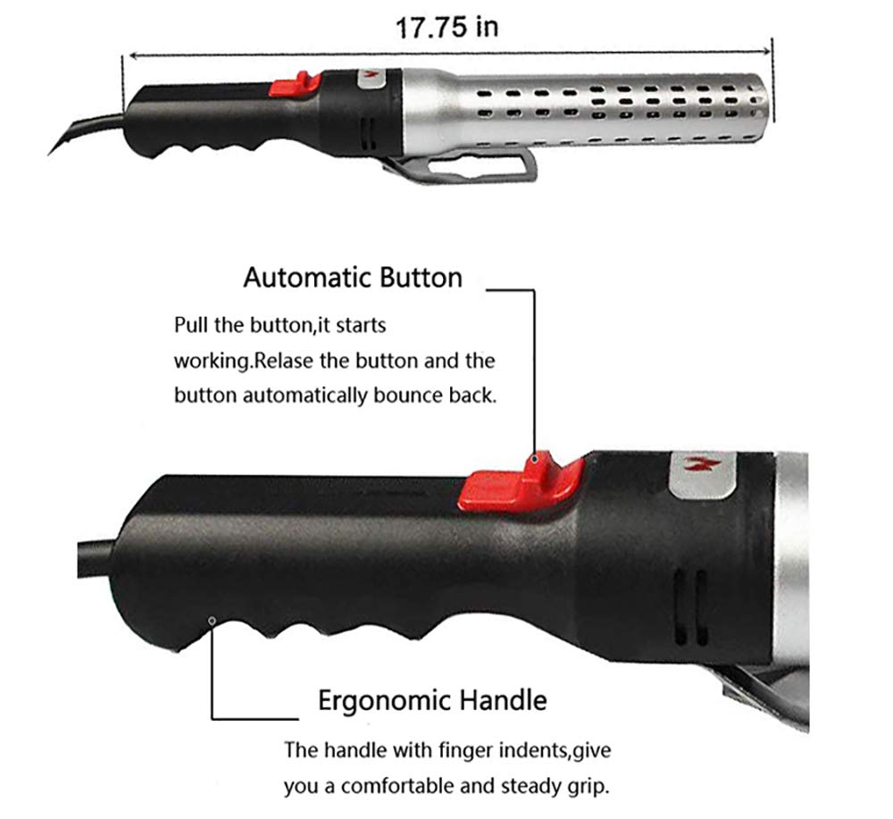 Luckystar Electric Fire Starter, Charcoal Starter, BBQ Smoker, Grill Starter, Chemical Free Heated Air with Built-in Blower (Silver)