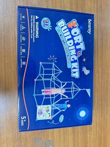 besrey Fort Building Kit for Kids with Toss Game, 133 Pcs Creative Fort Toy, STEM Construction Toy, Outdoor Play Structure, Kids Outdoor Toys,DIY Play Tent Tunnel (Blue Nightglow)