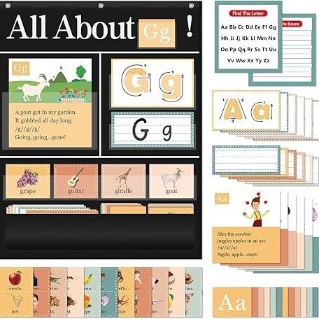 Boczif All About Alphabet Pocket Chart with ABC Flash Cards, Letter of The Day/Week Activity Wall-Provides Student Daily Practice in Learning The Alphabet, Chants, Word for Classroom Preschool