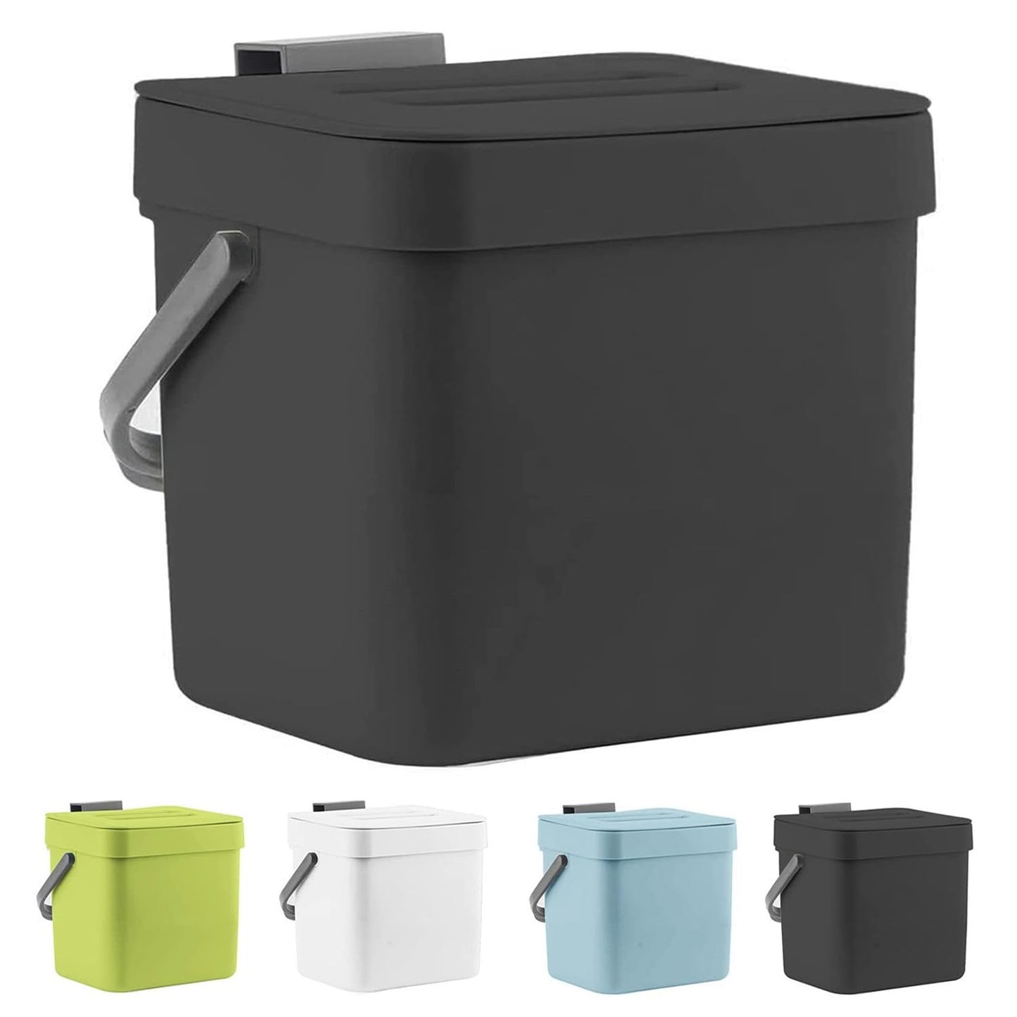 Kitchen Compost Bin with Lid, 1.8 Gallon / 7L Hanging Trash Can Small Portable Garbage Box Compost Bucket for Under Sink, Cabinet Door, Countertop -9.8" x 8.5" x 7.7"- Recycling Bins, Black