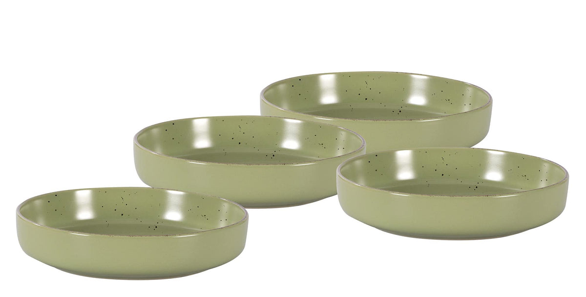Home VSS 20-Piece Porcelcin Dinnerware Set - Nordic Raised Rim Tableware Collection with 4-Person Plates & Bowls, Matte Green with Speckled Spots