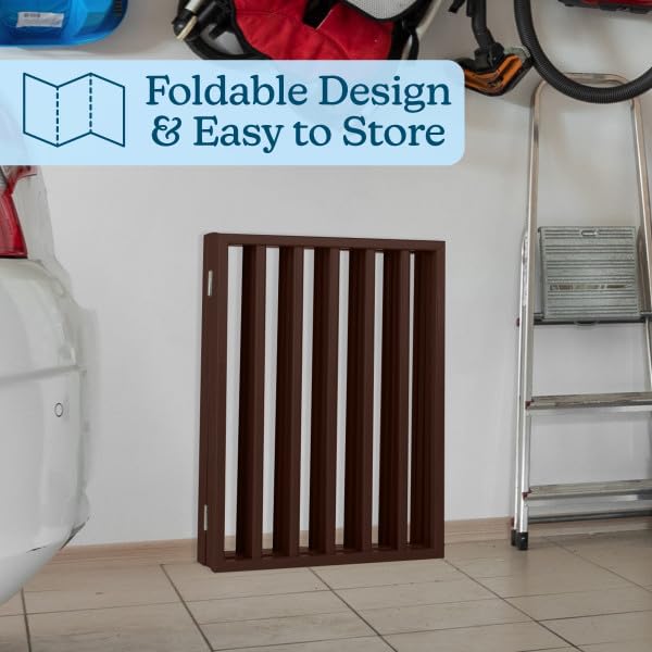 Wooden Pet Gate- Foldable 4-Panel Indoor Barrier Fence, Freestanding & Lightweight Design for Dogs, Puppies, Pets- 72 x24” (Brown Stain)