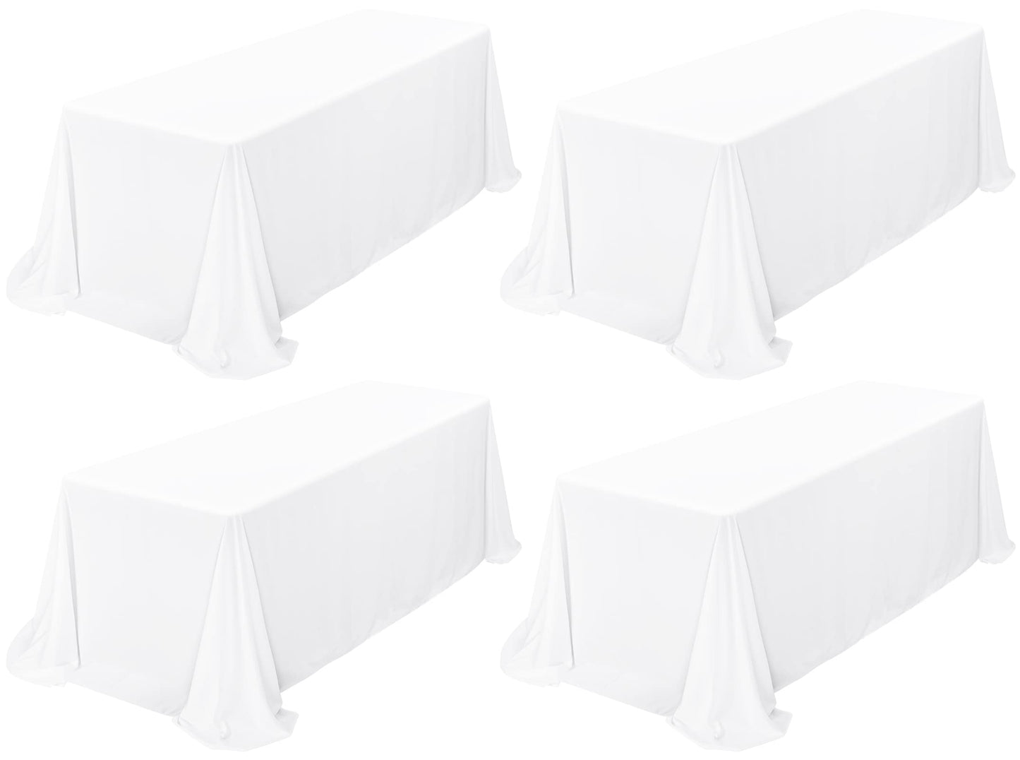 Showgeous 4 Pack White Tablecloth 90 x 156 Inch, Rectangle Tablecloth for 8 Foot Table, Stain and Wrinkle Resistant Washable Polyester Table Cloth Cover for Wedding Dining Table Buffet Party