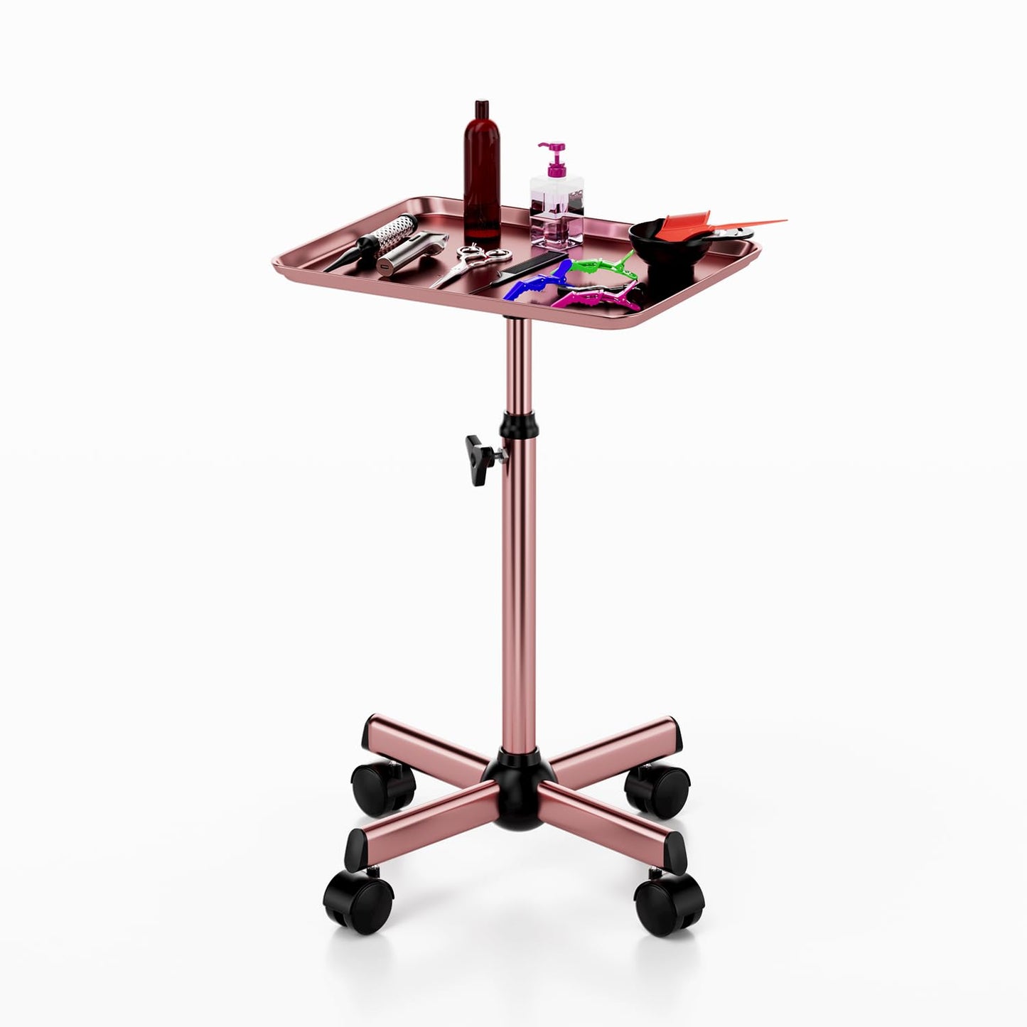 Salon Tray Cart Tattoo Tray Rolling Tray Spa Tray, Dental Tray Height Adjustable, Salon Tray on Wheels Hairstylist Salon Trolley Cart,Rose Gold