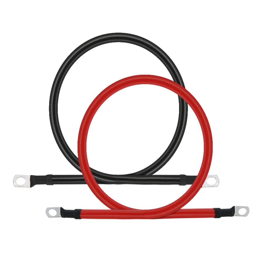 A ABIGAIL 2 AWG Battery Cable 2AWG Gauge Pure Copper Battery Cables with 3/8 in Lugs Both Ends Power Wire Set for Automotive Solar Marine Boat RV Car Motorcycle Red and Black (2FT)
