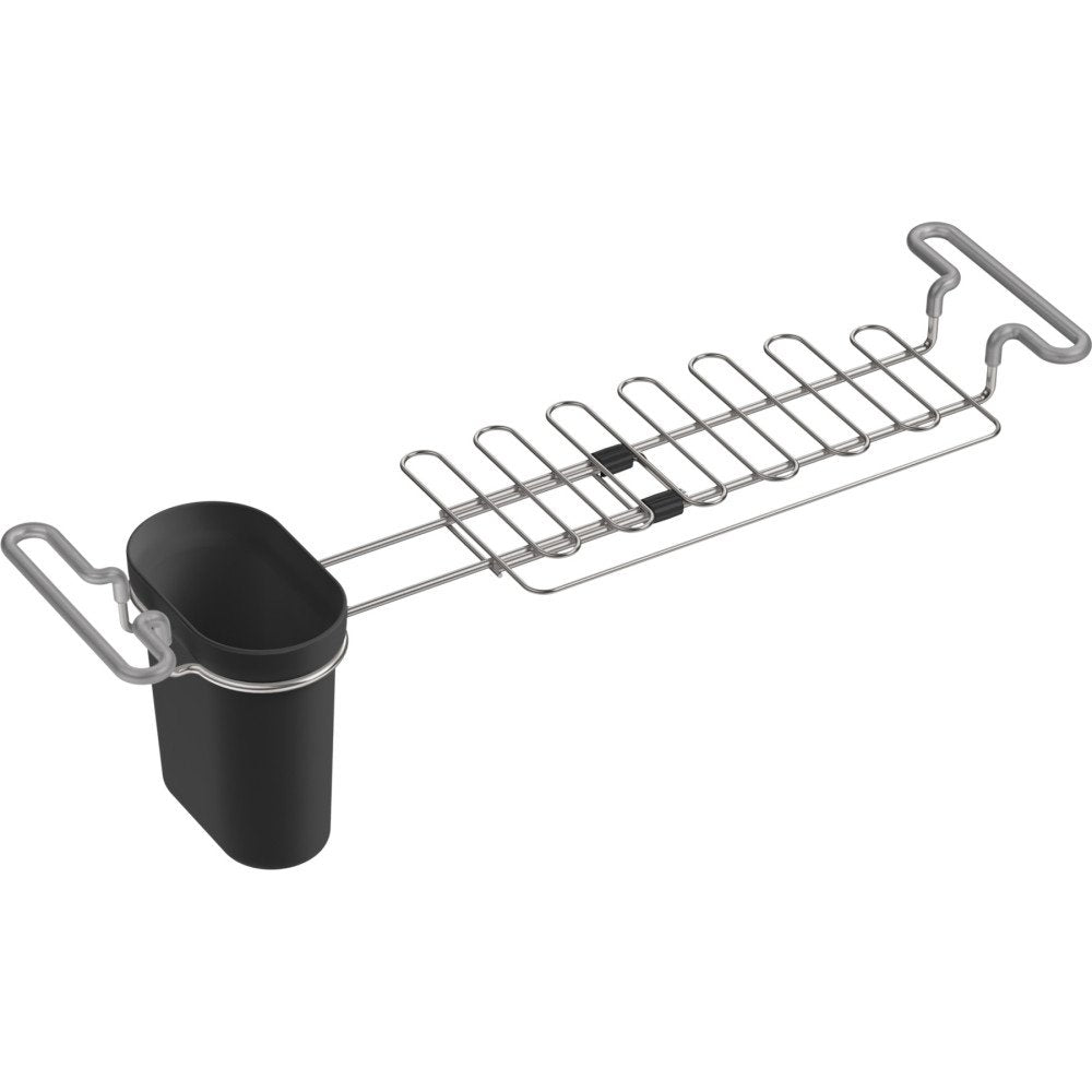 Kohler Multi-Purpose Over-The-Sink Drying Rack, Caddy with Kitchen Towel Bar Holder, Soaking Cup. Expandable 14.6" to 17.6", Stainless Steel, Charcoal